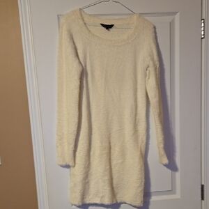 NOBO Fuzzy Cream Long Sleeve Sweater Dress